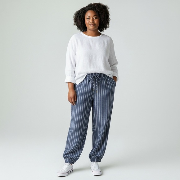 Revamped Pants - Revamped - Blue Stripe Linen Blend Pant - Size M